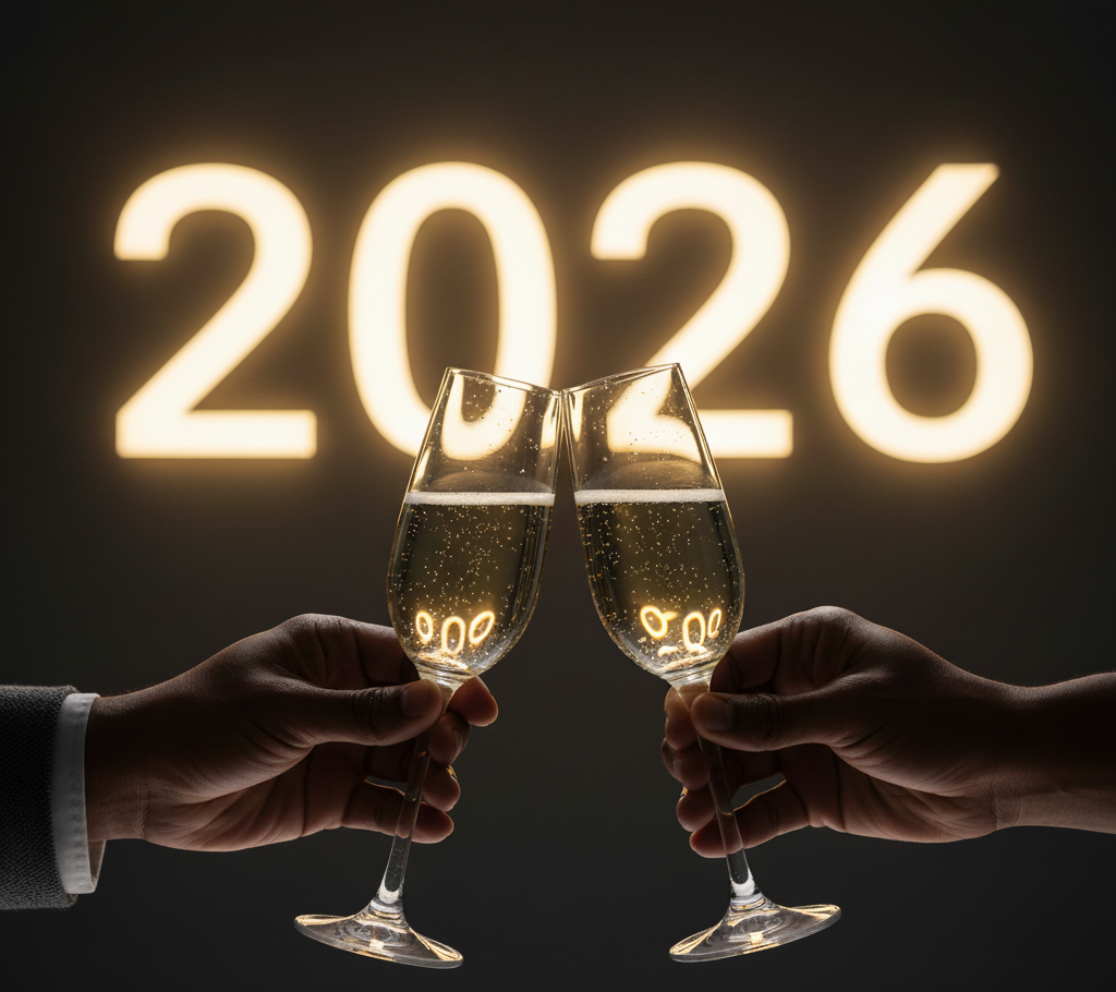 New Year Toasts with two wine glasses